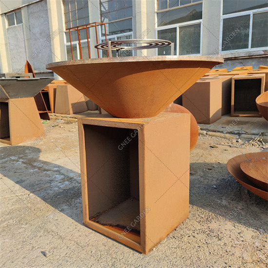 Round Corten Steel Portable BBQ Camping Corten Steel Fire Pit BBQ