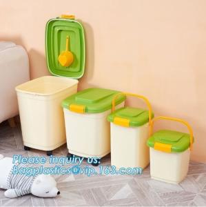 Wholesale PP plastic type and stocked eco-friendly feature Round pet food container with scoop, Airtight Plastic Pet Dog Food stor from china suppliers