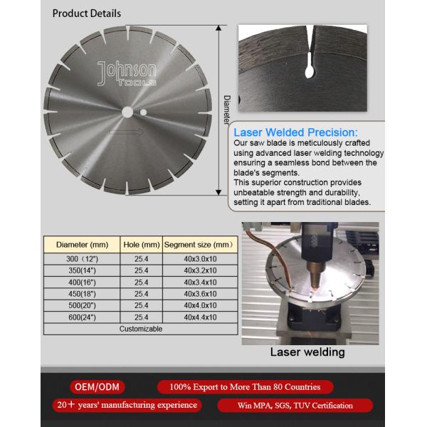 350mm Diamond Saw Blades For Cutting Reinforced Concrete Structures , Road Construction