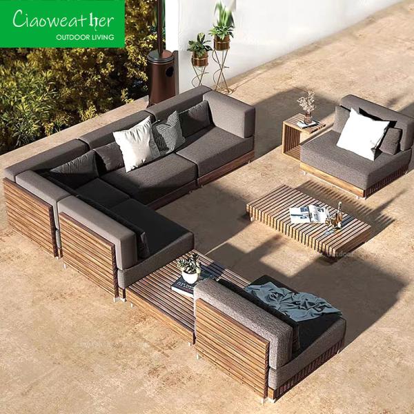 Sofa Set Teak Wood Garden Sectional Modern Design Furniture Outdoor Coffee Table