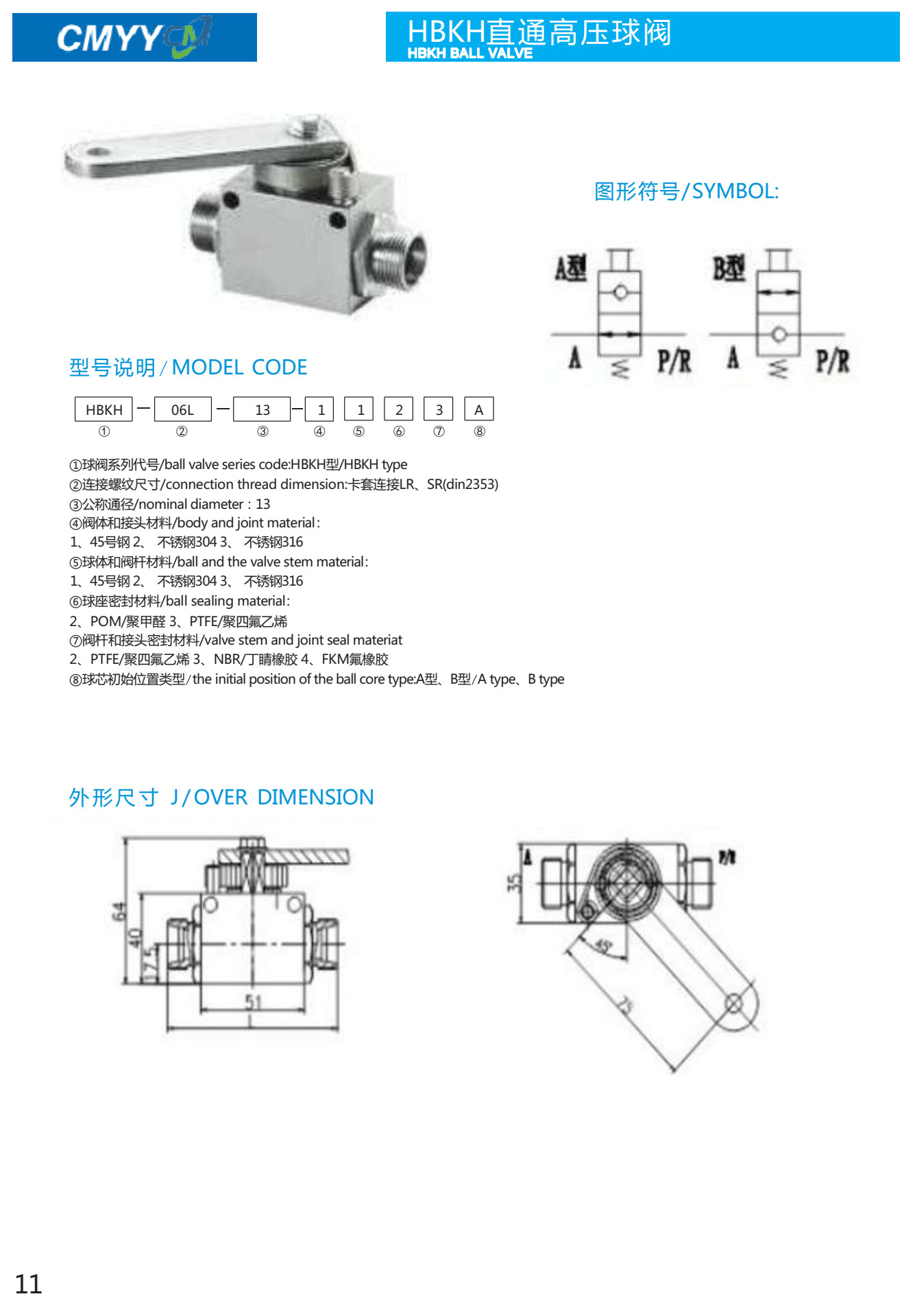 High Pressure Hydraulic Ball Valve 2 Way 2 Position Straight Type for Oil Medium