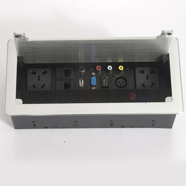 Aluminum alloy flip up brush office desk power socket box