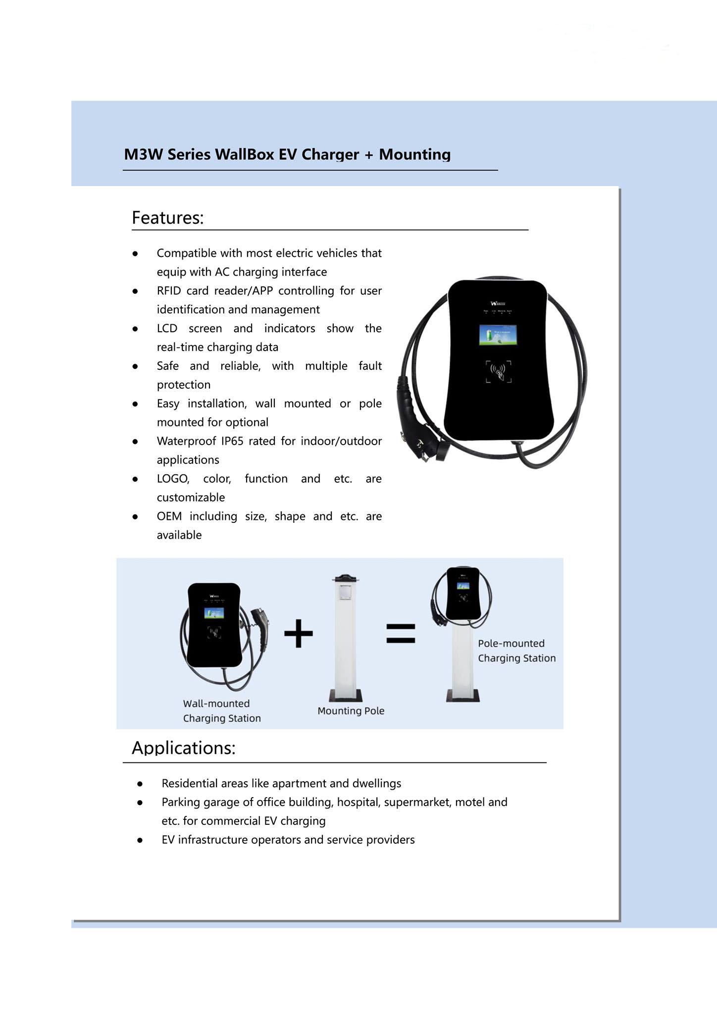 AC EV Type 2 Charging Stations Wallbox With Mounting Pole 11kw