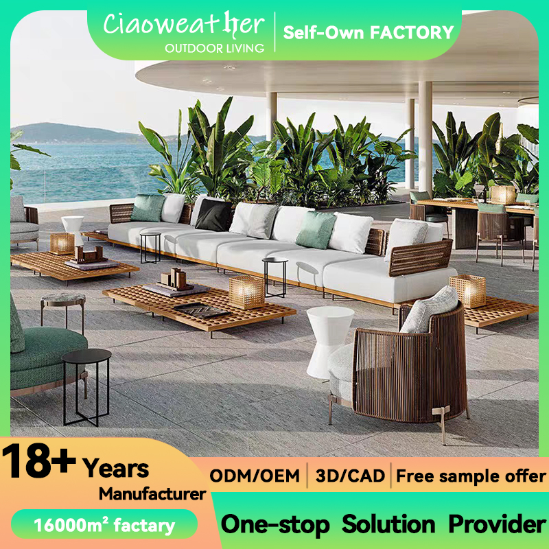 Modern Minimalist Style Hotel Garden Rattan Outdoor Sofa Set Waterproof Cushioned Seating and Upholstered Upholstery