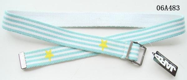 Turquoise Blue Kids Web Belt Mixed Polyester Stripes / Old Silver Buckle