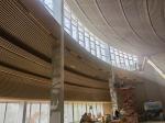 Museum 3D Radius Curved Metal Ceiling Baffle Soundproofing Woodgrain Wall