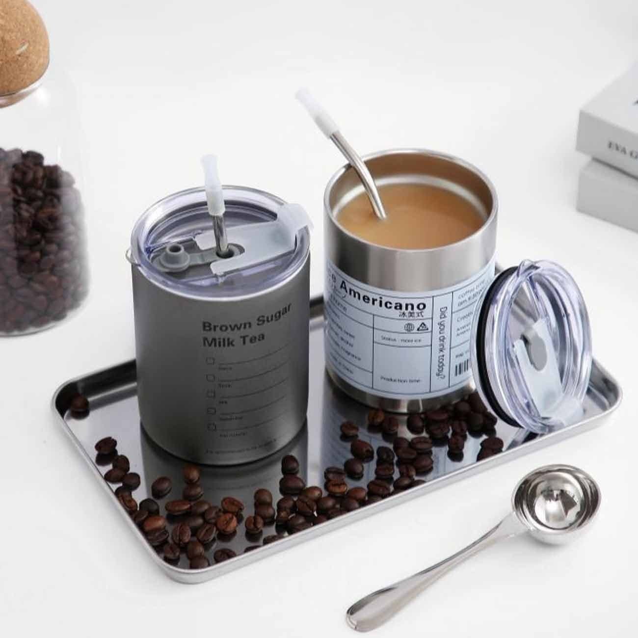 Tumbler Stainless Steel Coffee Cup Insulation With Lid And Straw American Style Portable Outside With Accompanying Straw Sealed Water Cups Double Wall