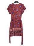 Viscose Floral Printed Slim Dresses With Crossover Neck And Belt Strap Fasten