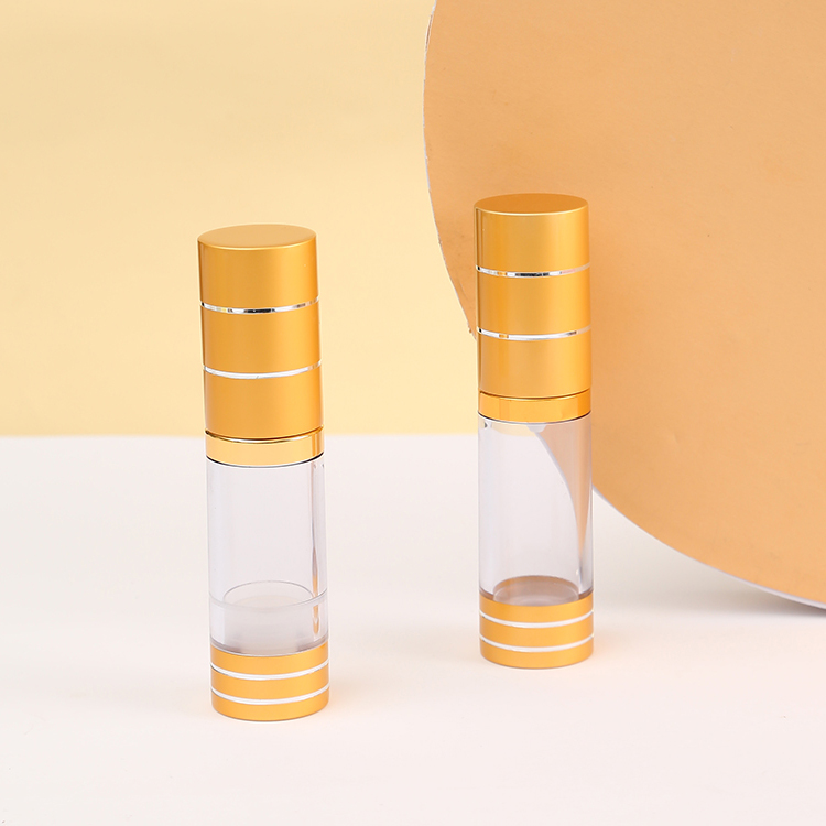 Frosted Golden Airless Spray Pump Bottle 15ml 30ml 50ml Plastic Purple Airless Serum Bottle With PP Pump for Skincare Packaging