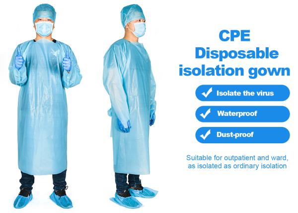 CPE Protective Patient Medical Disposable Gowns , Isolation Blue CPE Protect