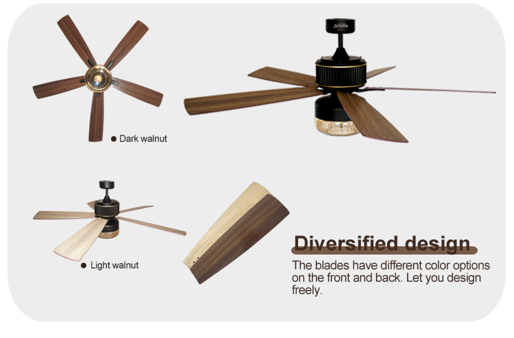 Metal Ceiling Fan Light with 5 Speed Remote Control European Style and Silent DC Motor