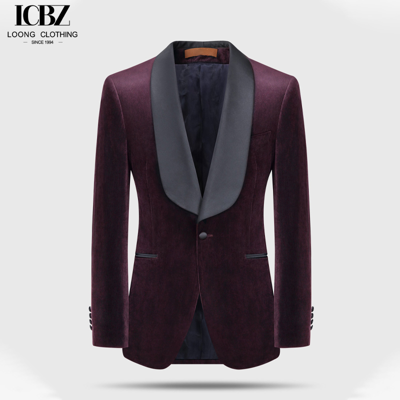 Business Men's Suit 2 Pieces Gold Velvet Shawl Lapel Single Breasted Slim Fit Wedding Suits
