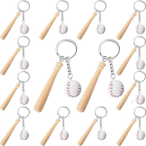 Mini Baseball Keychain with Wooden Bat for Sports Theme Party Team Souvenir