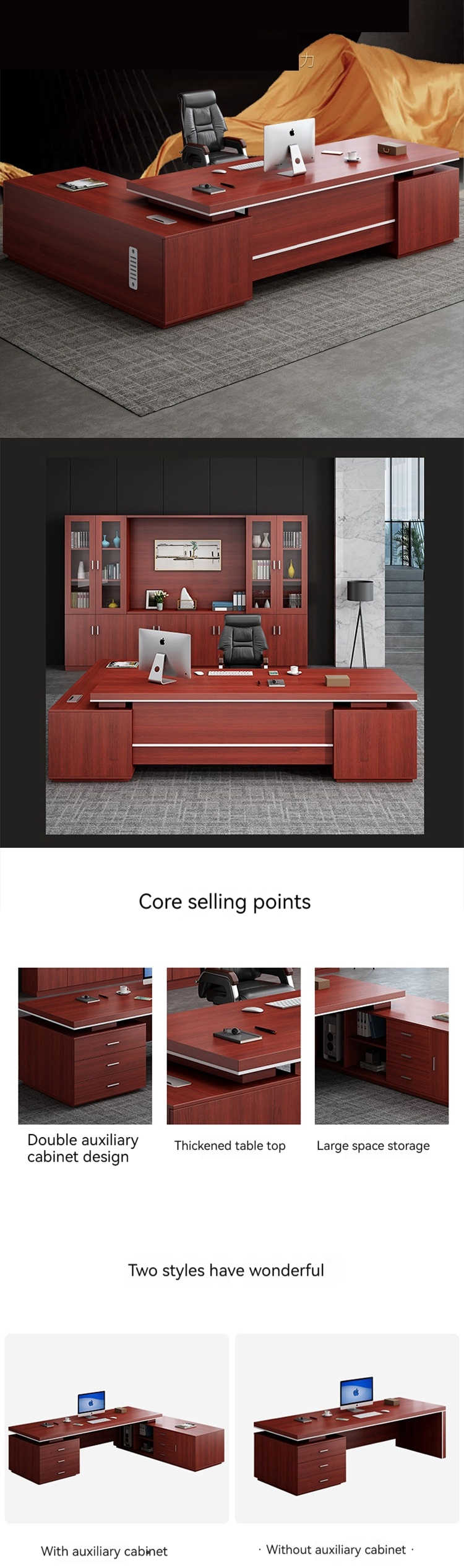 Large Modern Office Desk and Chair Combination for President Manager Office Furniture