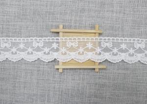 White Embroidered Lace Trim For Smocked Dress / Lace Ribbon Embroidery Fabric