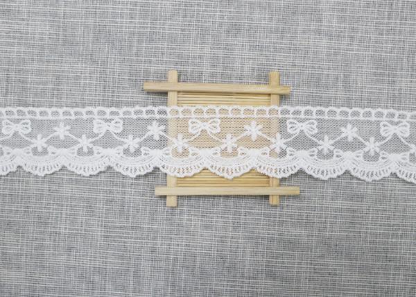 Quality White Embroidered Lace Trim For Smocked Dress / Lace Ribbon Embroidery Fabric for sale