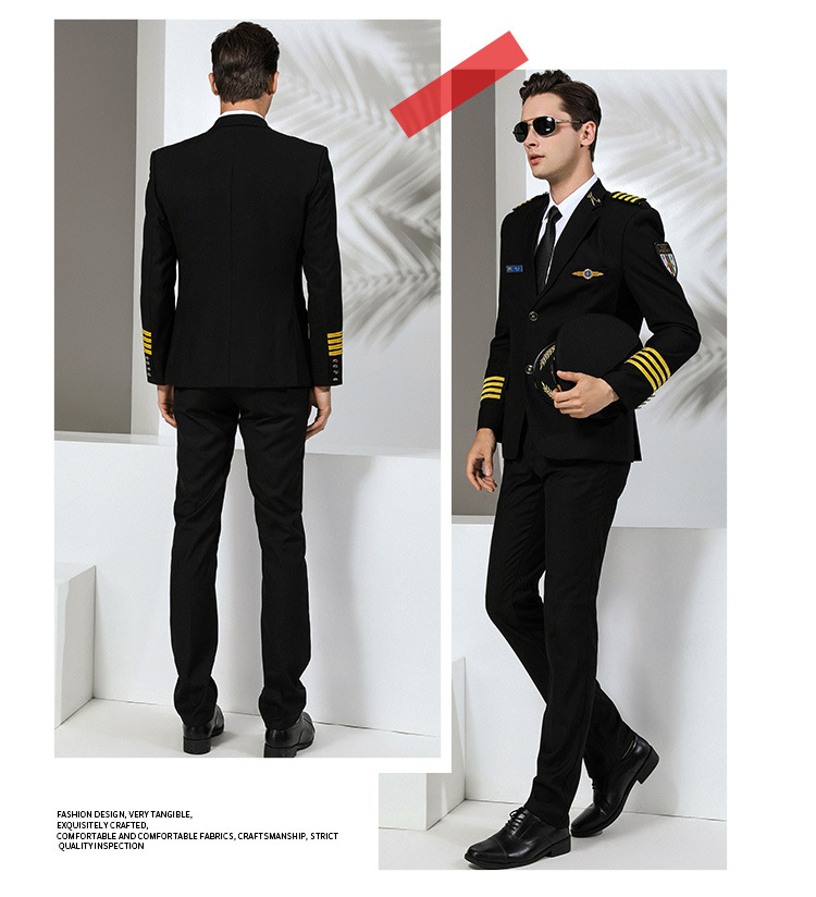 100% Cotton Custom Airline Pilot Uniform Captain Work Clothes Uniform Customer Logo