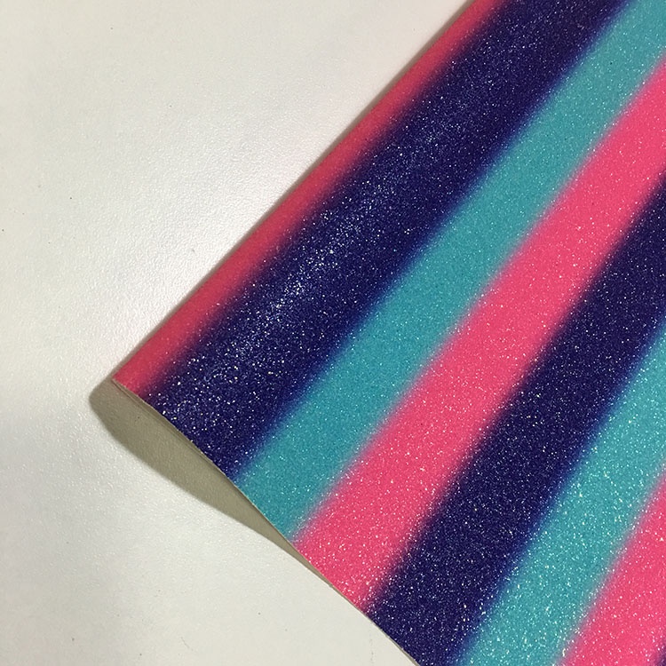 Rainbow Printed Faux Leather Fabric Colorful Artifical Type Woven Backing