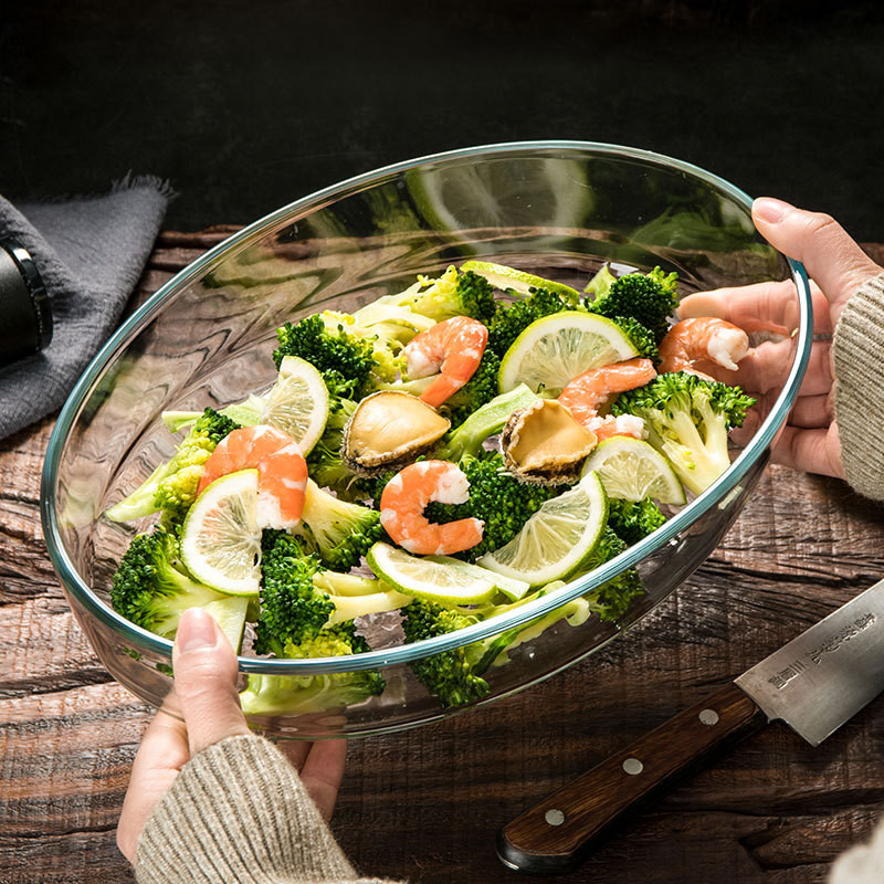 Microwave Oven Heated Transparent Glass Baking Tray