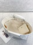 30cm 23P Chanel Deauville Tote Bag White Ecru Black Stripe