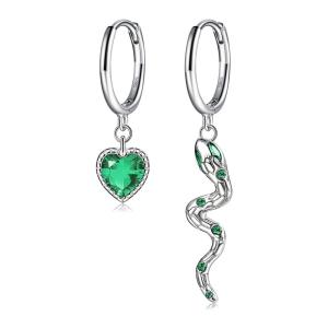 Wholesale 2.1x0.7cm 2.3g Sterling Silver Heart Shaped Earrings Crystal Snake Hoop Earring OEM from china suppliers