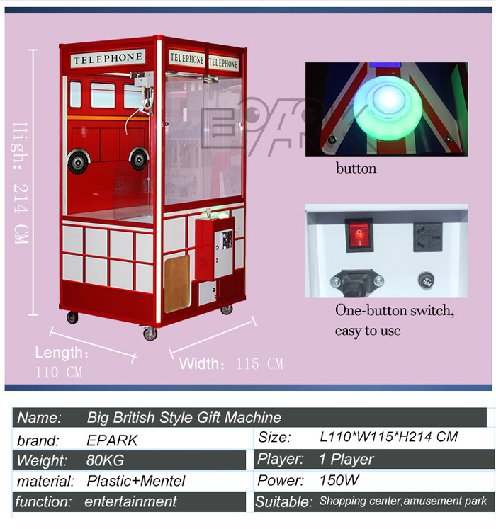 British Style Gift Scratch Claw Crane Vending Machines Coin Operated