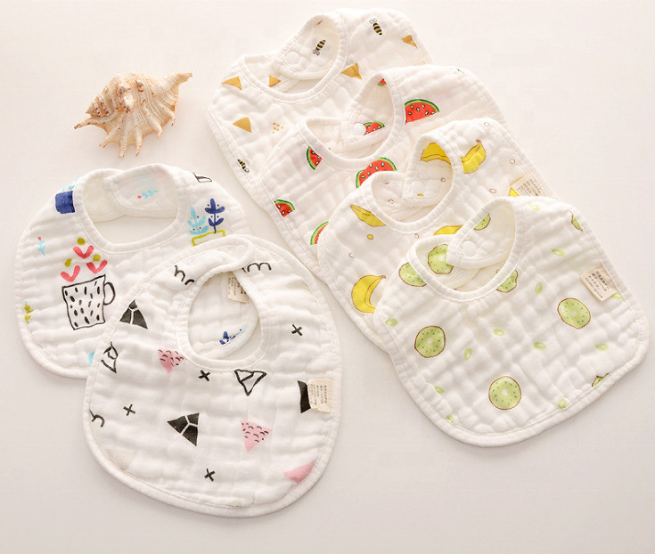 Fine Wearable Muslin Baby Bibs Plain / Seersucker Style 6 Layers Quick Dry