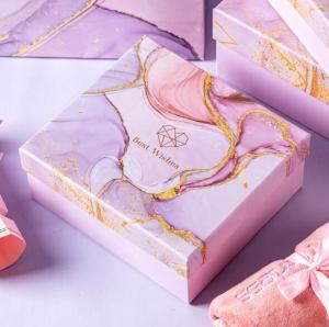 Wholesale Pink Cardboard Gift Packaging Boxes UV Varnish Art Paper Gift Box With Gold Powder from china suppliers