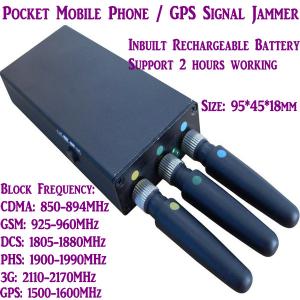 Wholesale 3 Antenna Mini Mobile Phone Signal Jammer 3G/GSM/CDMA/DCS/PHS GPS Blocker Inbuilt Battery from china suppliers