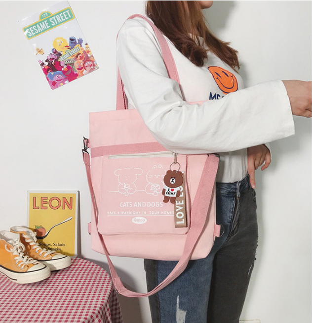 new fashion canvas tote customize color size women shopping bag multi function canvas backpacks handbags