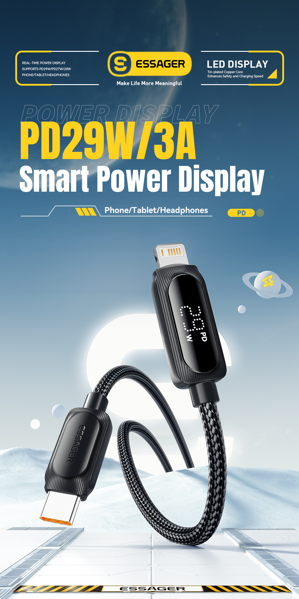 ES-X57 Series USB C To L Lighting Charging Cord 29W For IOS / Earphone