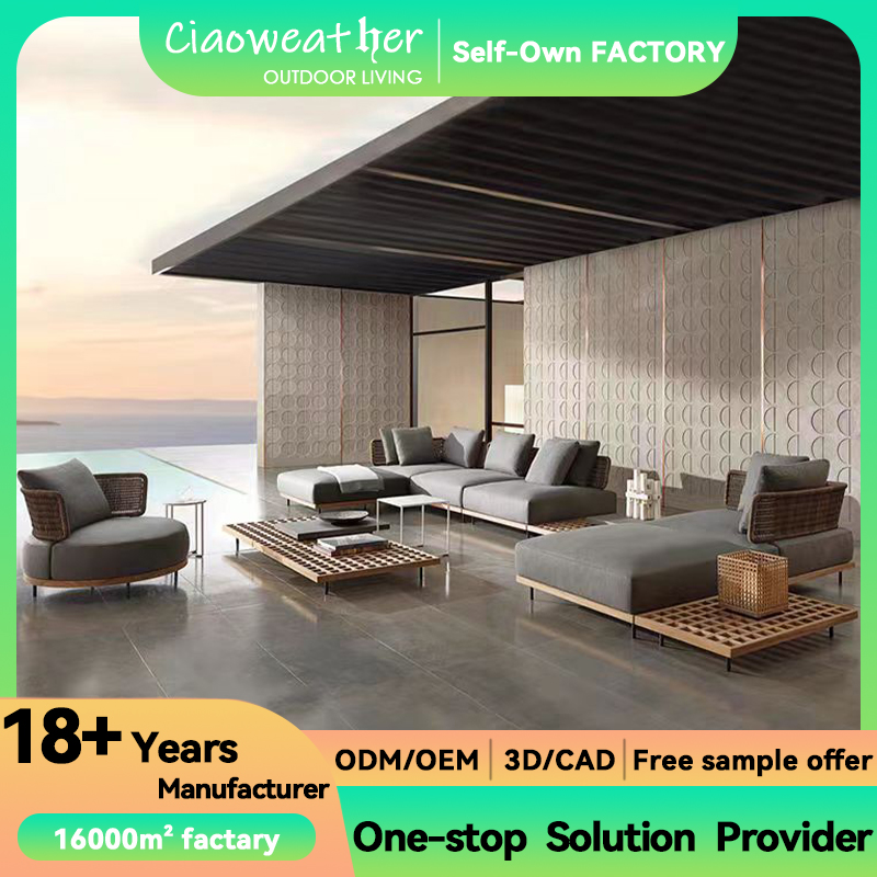 Waterproof Cushions Garden Sofa Set Teak Wood Furniture with Cushion Comfortable Customized Color Sectional Bed Outdoor Sofa