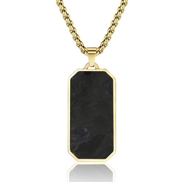 Rectangle Men's Forged Carton Fiber Pendant Cross Stainless Steel Plated 14k