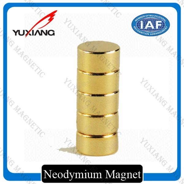Gold Plating Neodymium Cylinder Magnets , Neodymium Magnets N52 Radial