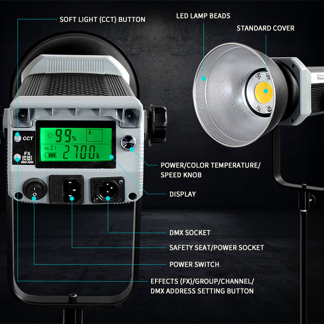 300W sunlight softbox cob led bi color 2700-7500K video lights studio spot light with Tripod Stand