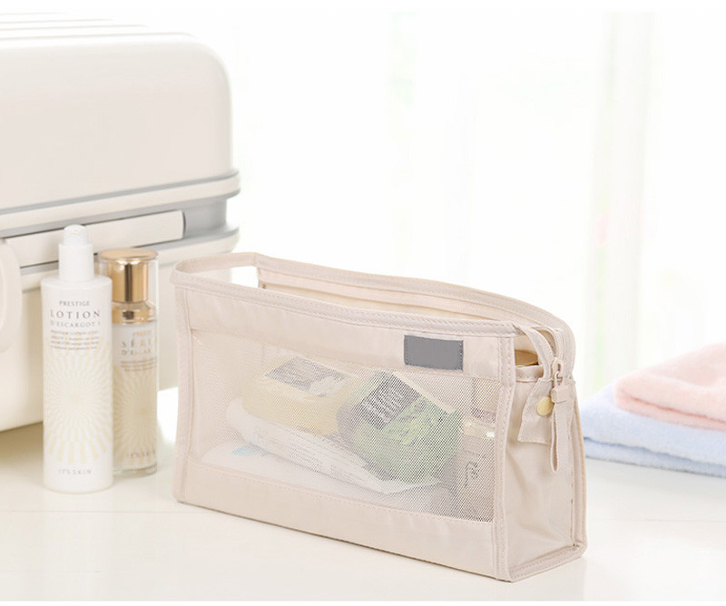 Eco-Friendly Promotional Zipper Transparent Polyester Mesh Cosmetic Bag