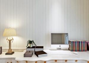 Wholesale White And Blue Living Room Striped Wallpaper Strippable , Mediterranean Style from china suppliers