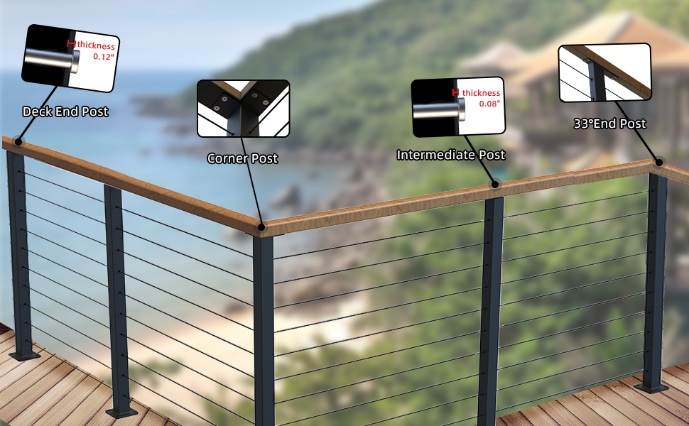 Powder Coated Iron Flat Top Connector Cable Railing Post for Wood Concrete Stair Deck