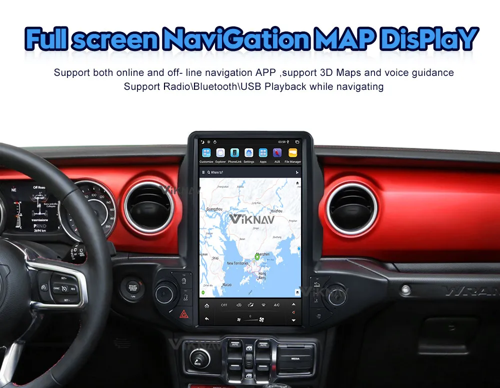 Tesla Style Wrangler Jeep Radio Upgrade 2018-2021 Carplay Head Unit Stereo Replacement