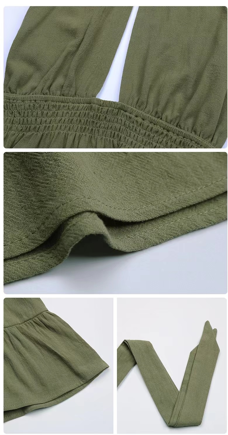 Summer Backless Sexy Women&prime; S Solid Color Cut-out Ruffle Cross Haltercasual Tiered Dress