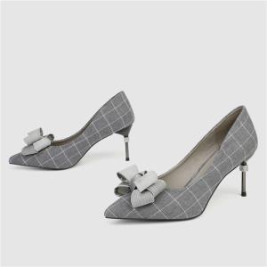 Wholesale ZM035 9871-2 Plaid New Pointed Bowknot Diamond Ladies High-Heeled Shoes from china suppliers