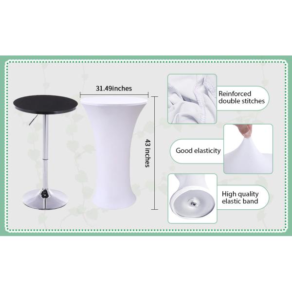 White Spandex Stretch Cocktail Table Covers 4pc 32x43 inch Round