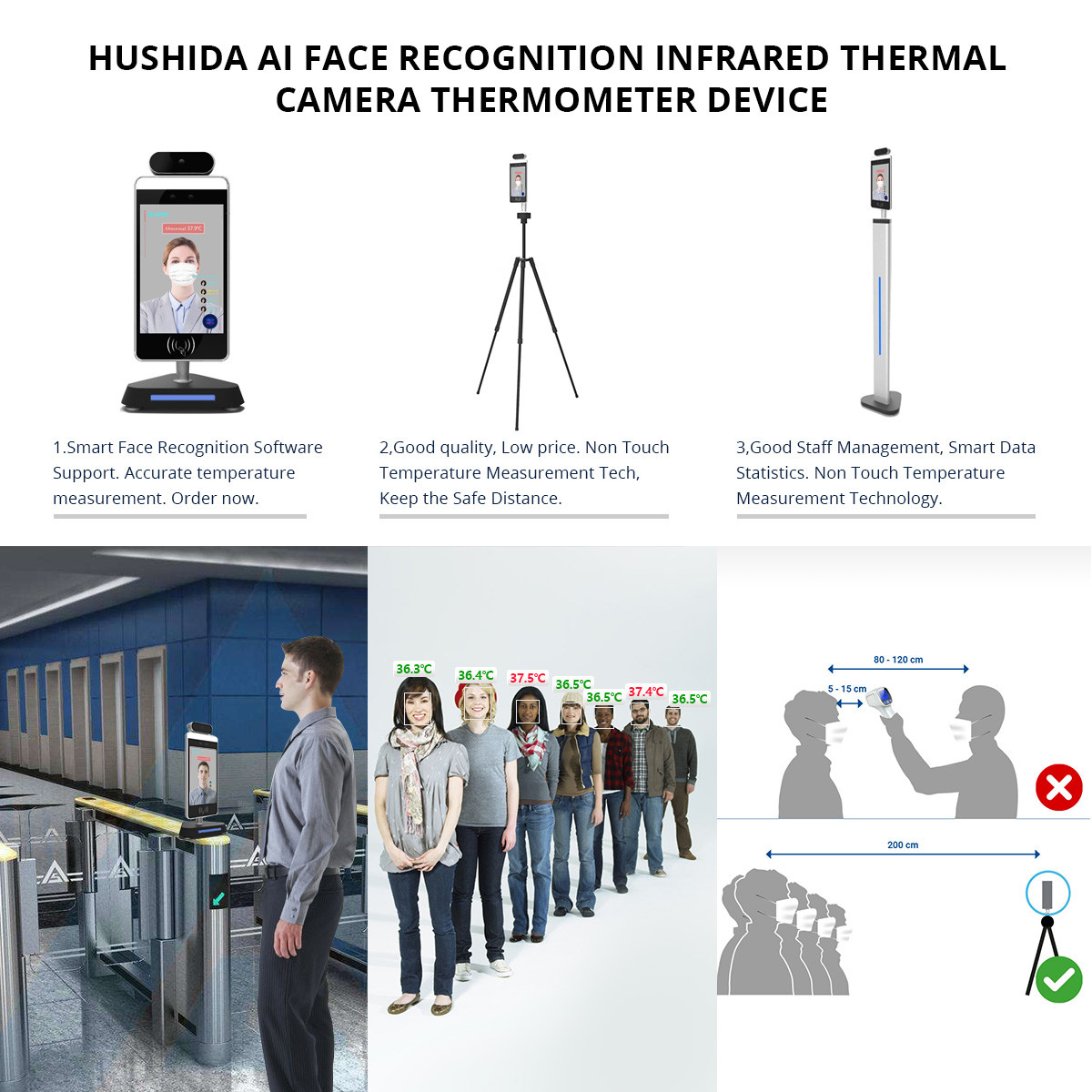 Portable Touchless Facial Recognition Temperature Scanner Facial Scan Thermometer