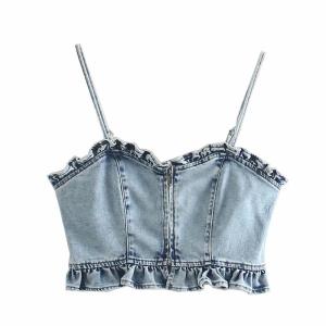 Wholesale Factory OEM Summer Vogue Splicing Agaric Edge Female Custom Denim Clothing from china suppliers