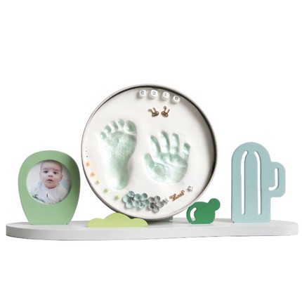 Wooden Baby Keepsake Tin Frame Newborn Hand And Footprint Clay Kit