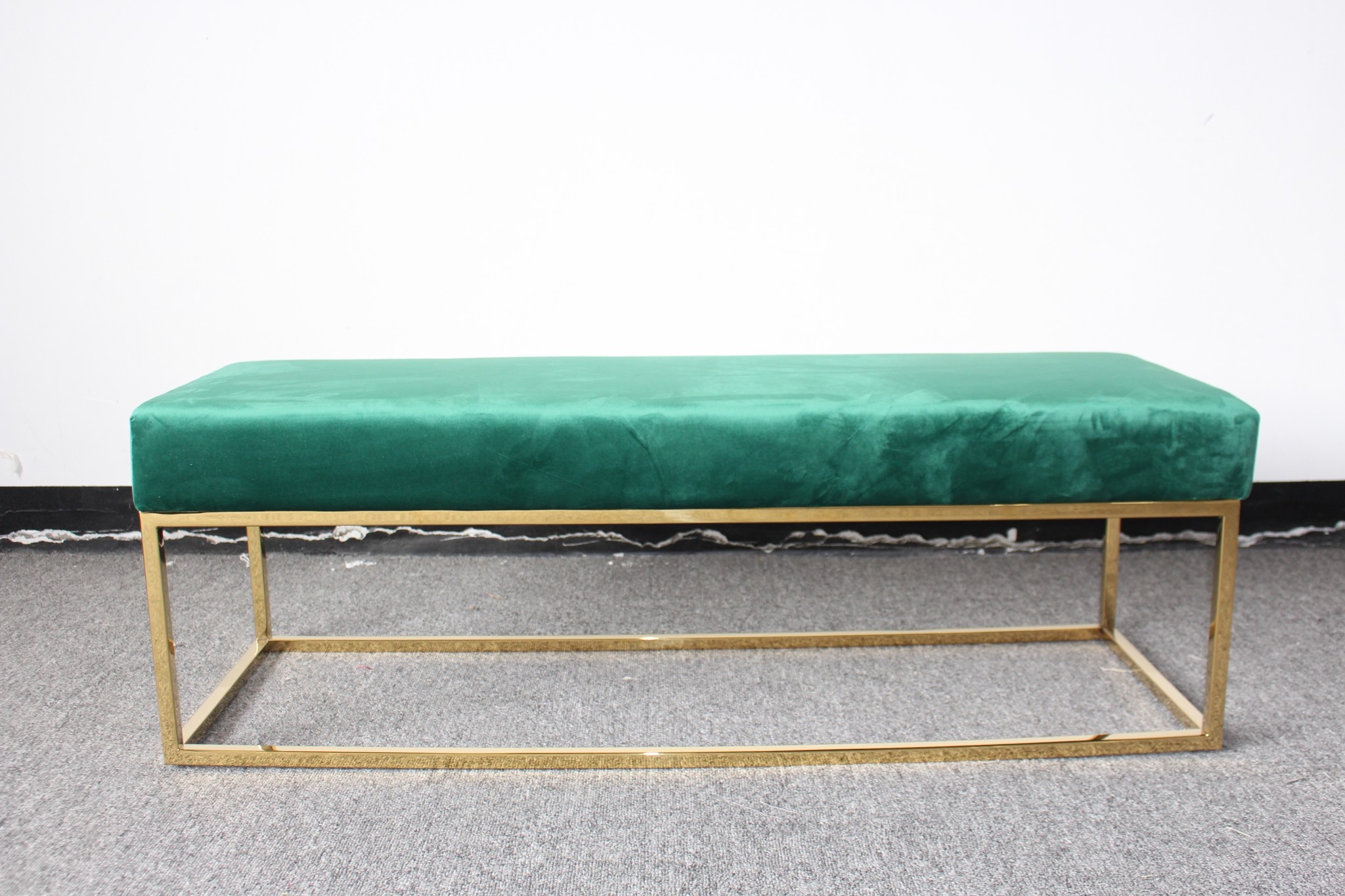 Stainless steel leg uphostered ottoman bed stool button velvet ottoman foot stool