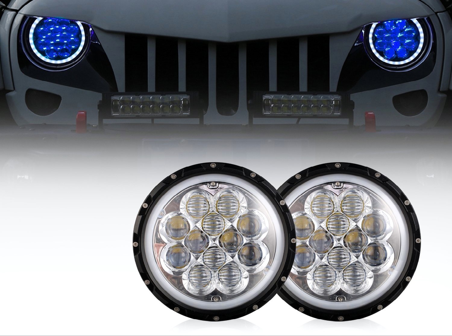 Super Bright 60W 7” Jeep Wrangler Car LED Fog Lights With High / Low Beam Angle Eye