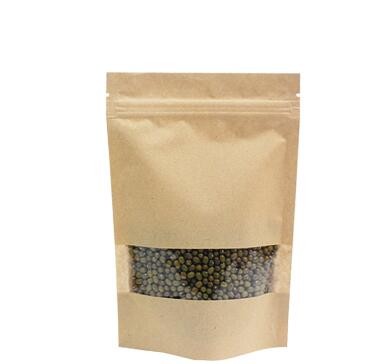 Custom print stand up top zipper sealing brown kraft paper cereals bags with Clear Window