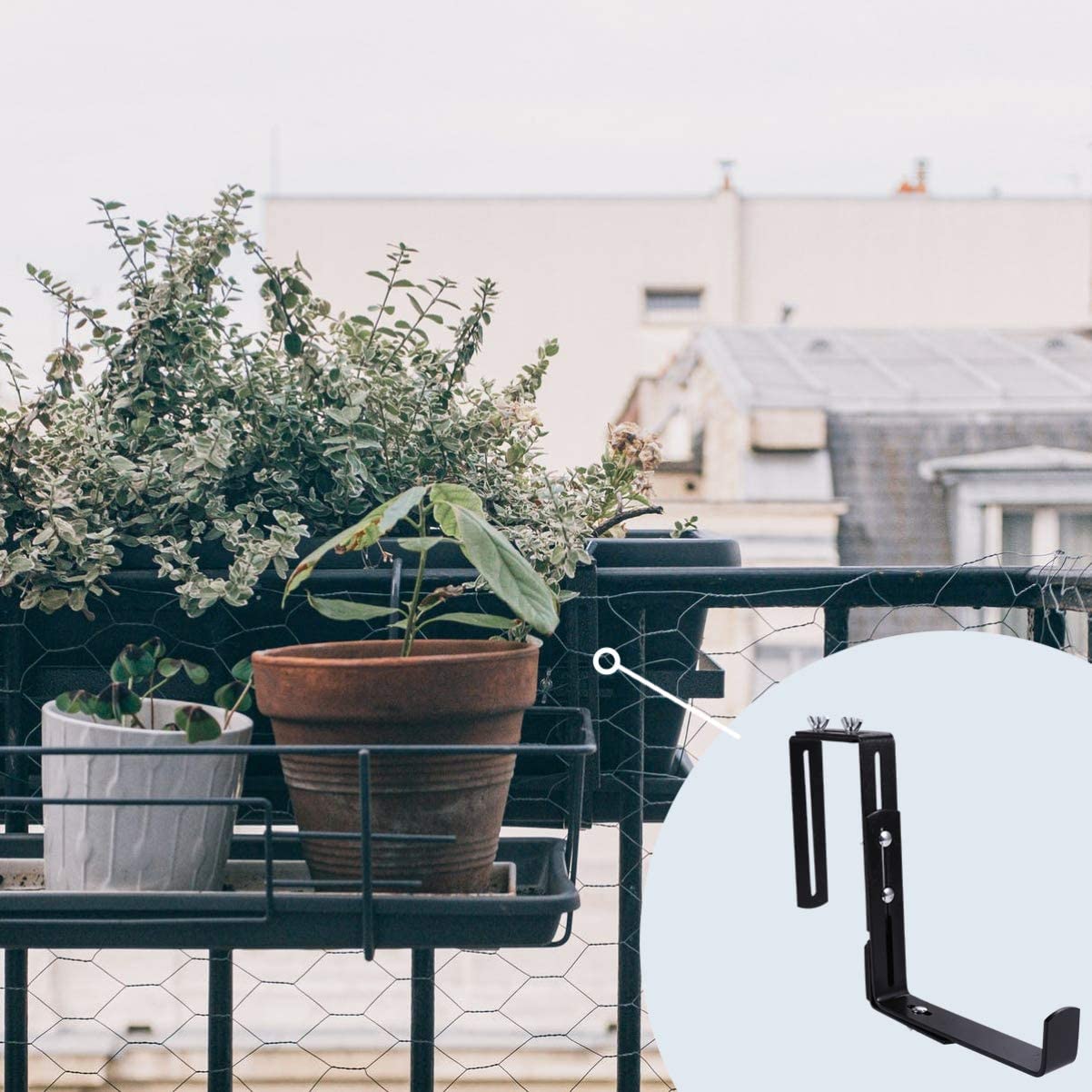 Black Powder Coating Rail Planter Box Bracket Window Flower Box Bracket Rail Flower Pot Holders