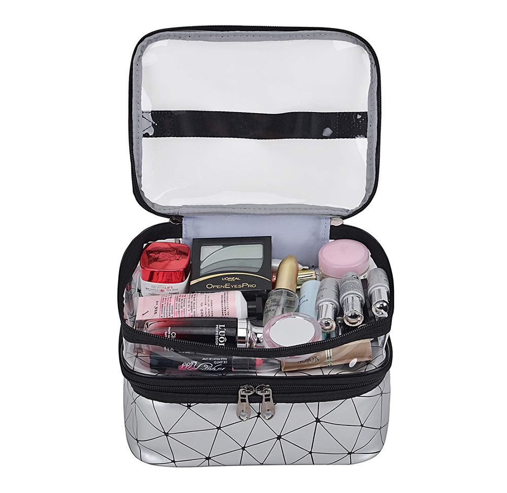 Women PU Leather Travel Cosmetic Bags With Brush Holder